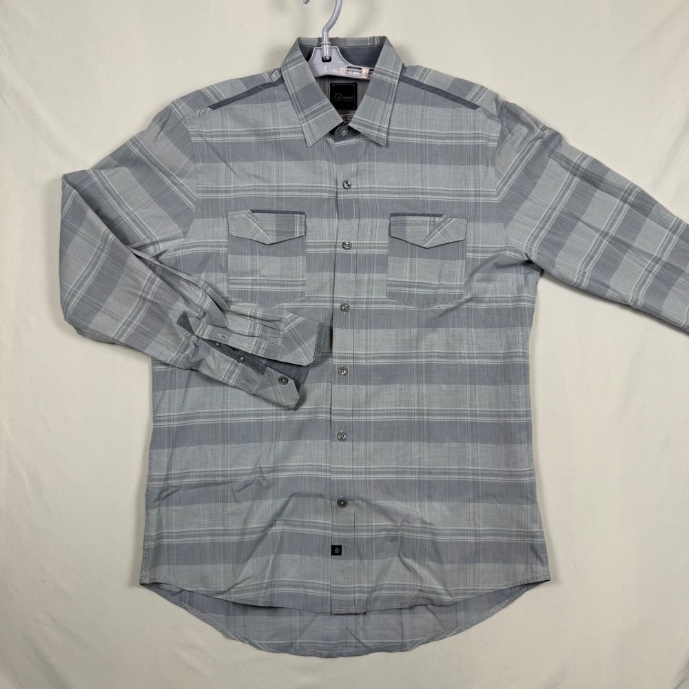 7 Diamonds Gray Plaid Long Sleeve Button Down Shirt Youth Large Dual Pocket